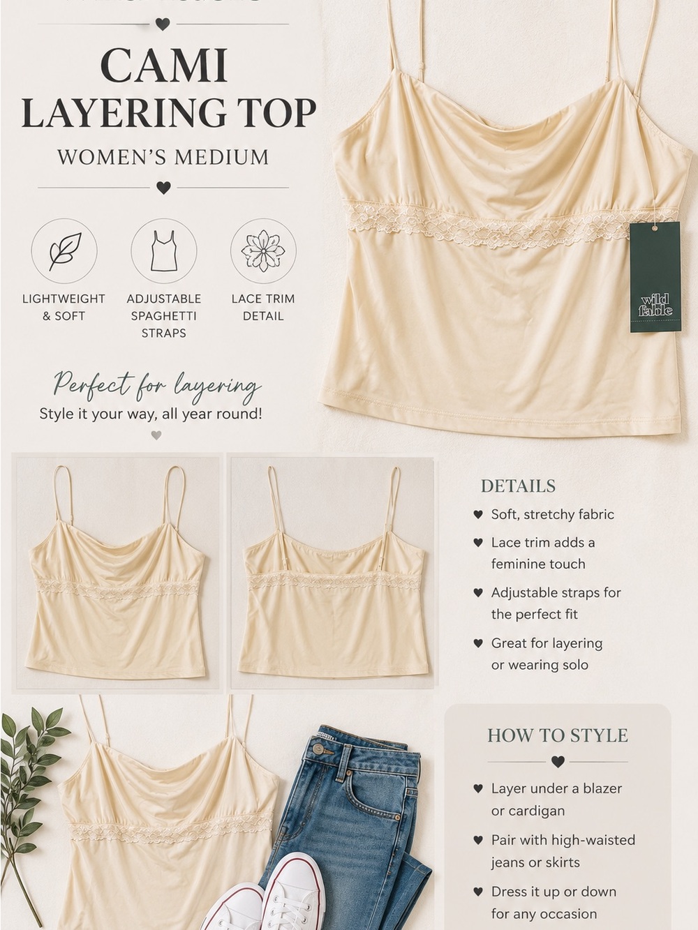 wild fable Yellow Lace-Trim Cami Tank
